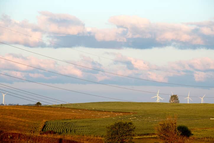 Wind Turbines on Farm Land in Iowa